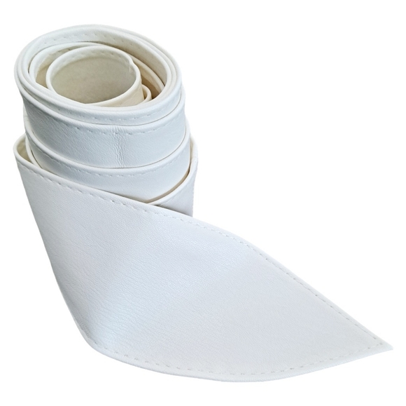 Plus Size White Faux leather corset wide waist boho cinch obi belt - Picture 8 of 9